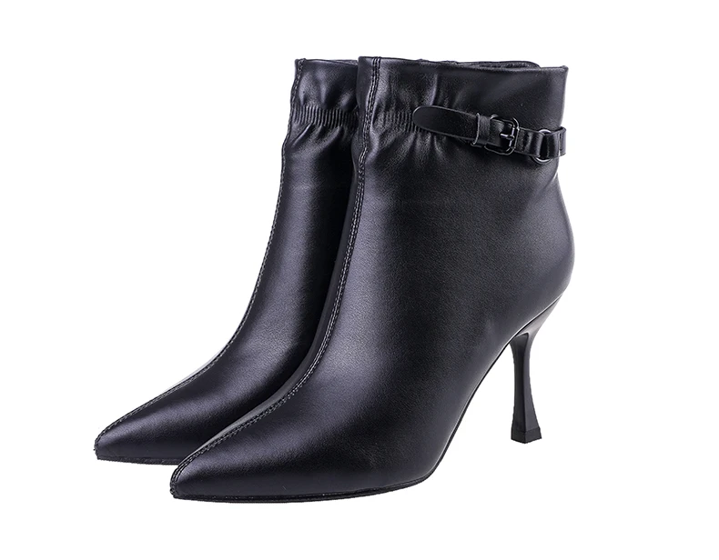 

2021 new arrivals boots women high heels boots ankle fashion leather boots pointed, Black,apricot