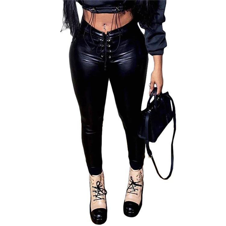 

W8788 Top selling high waist PU leather leggings ladies plain cropped