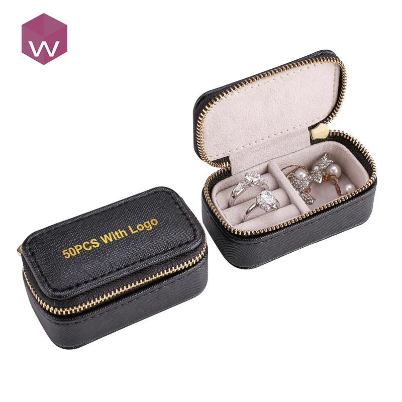 

wholesale Velvet Travel Jewelry Box Packaging Display Organizer PU Zipper Jewellery Case Wedding Gift Boxes for Women, Blue/beige/pink/white/red/black/purple