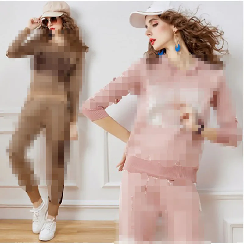 

Droma 2020 Knit Sweater Women's Fashion Hooded Embroidery 2 Piece Sweat Suit Autumn And Winter Supplier Spot Wholesale, Pink/blue/coffee/black
