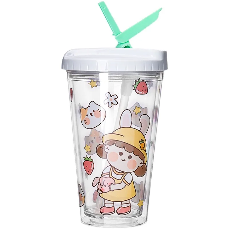 

Madou Cute Plastic Summer Cold Cup With Folding Straw Lid Water Bottle, 8 colors