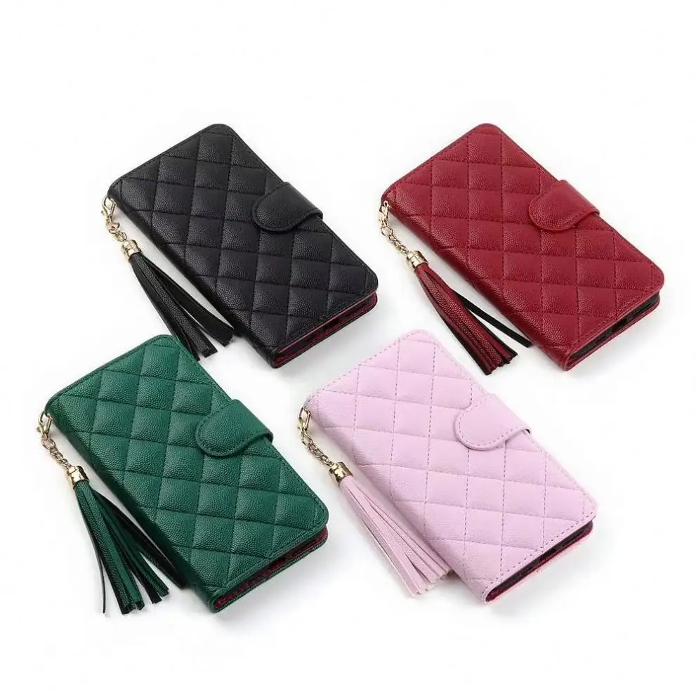 

CC Super Luxury Mini Caviar Filp Case  12 11 Pro XS Max 7 8 Plus XR Brand Wallet Cover Cute Phone CASE Accessory, Black red pink