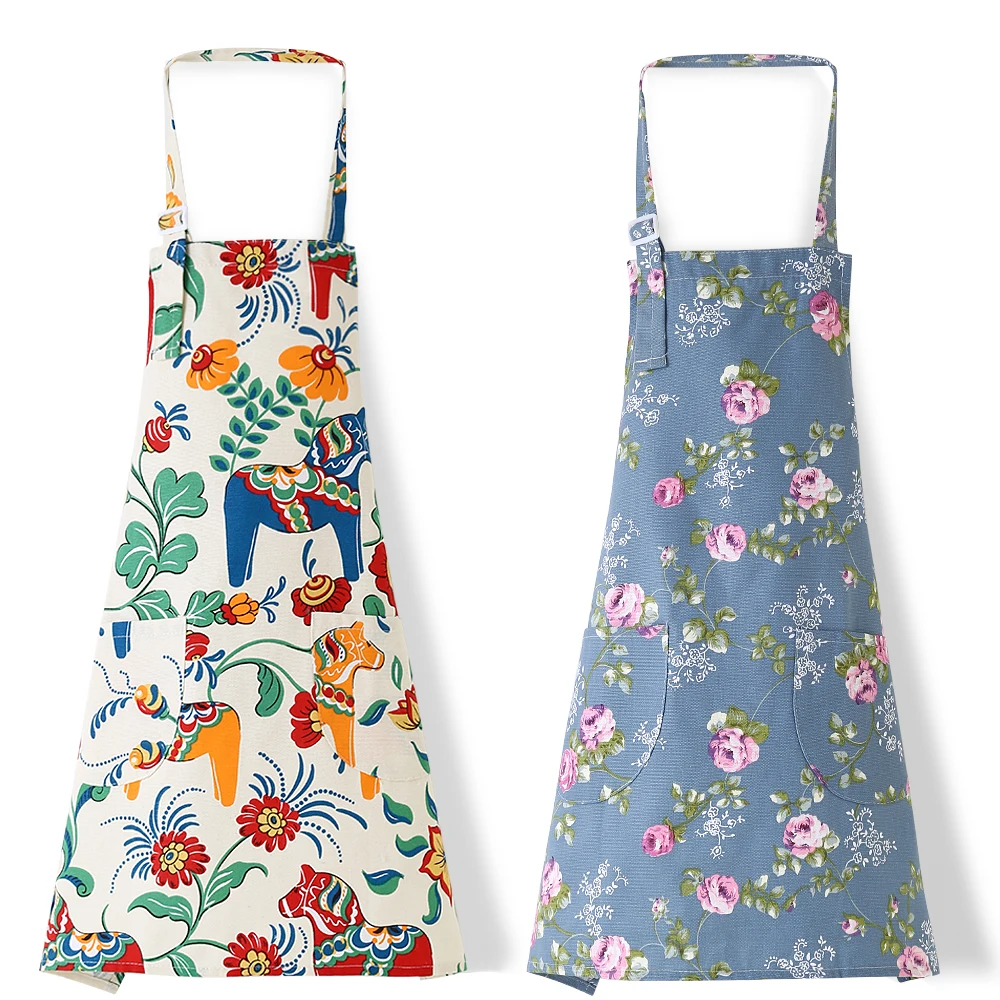 

Bib Aprons for Women Soft Cotton Linen Kitchen Cooking Chef Apron with Pockets Adjustable Machine Washable CLLA002, As the pictures