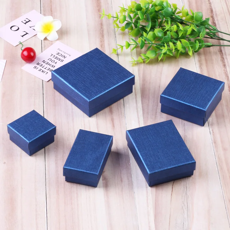 

Stock Royal Navy Blue Jewelry Box Wholesale Ring Pendant Necklace Earring Small Package Custom Logo Paper Box, Black/ pink/ sky blue/ blue / royal blue/ purple