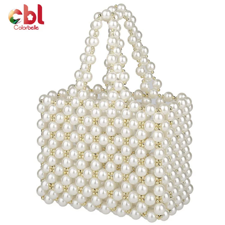 

Fancy handmade resin pearls handbag women top-handle pearl bag ladies beaded purse wholesales bridal purse clutch, White