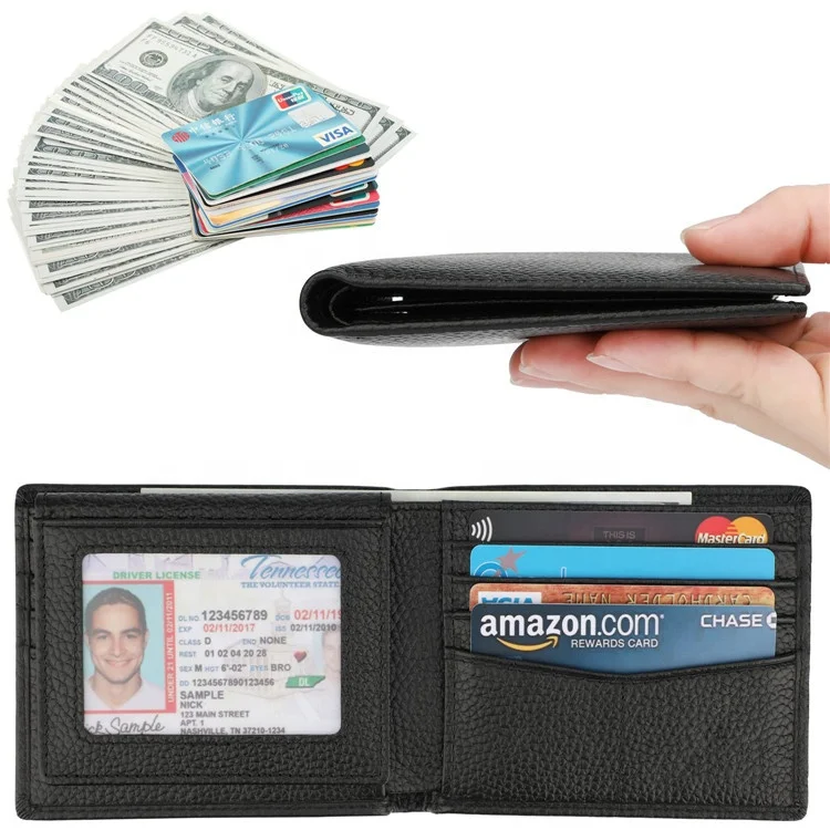 

slim front pocket men's wallet id window leather wallet with rfid blocking