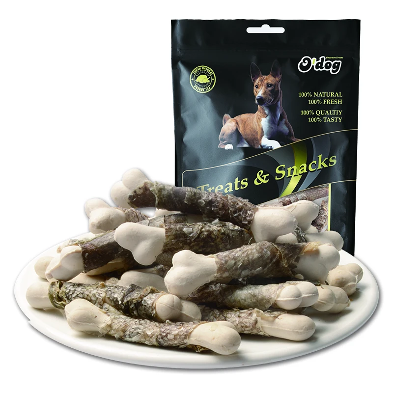 

Nature wild salmon fishskin omega-3 dog treats for dog pet treats food snacks, Red and white