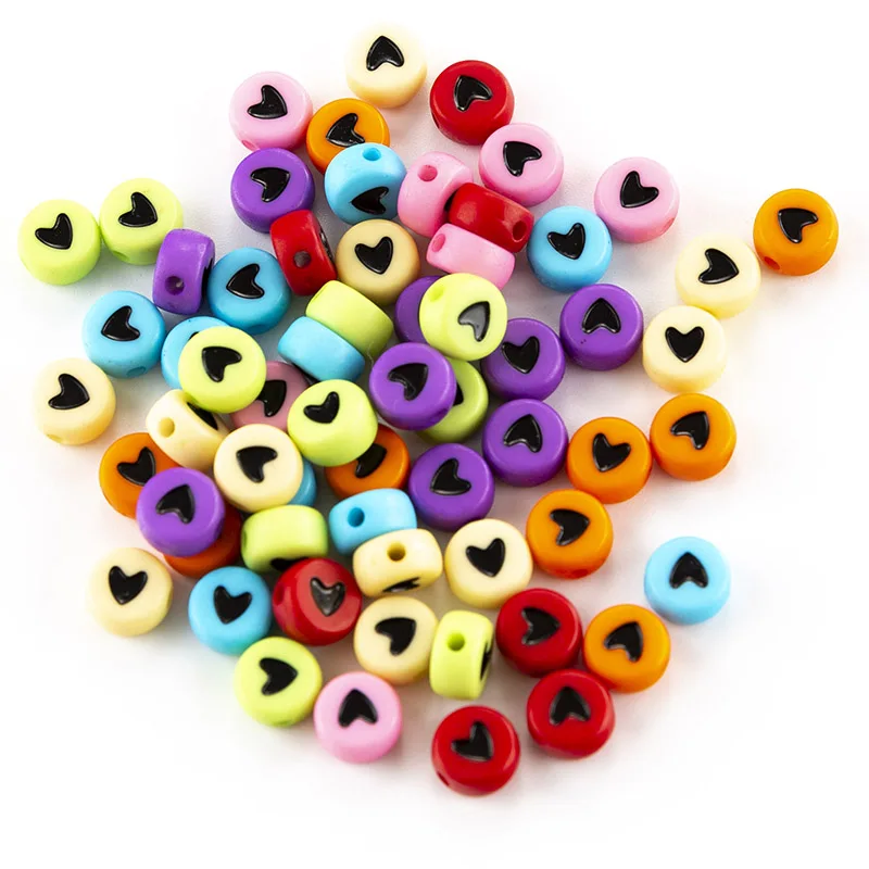 

Wholesale 4mm*7mm Coin Opaque Colorful Black Heart Plastic Letter beads Acrylic Alphabet Beads For Jewelry Making, White