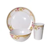 Cheap OEM round 3pcs plastic table ware dinnerware set melamine unbreakable rustic dinnerware for wedding
