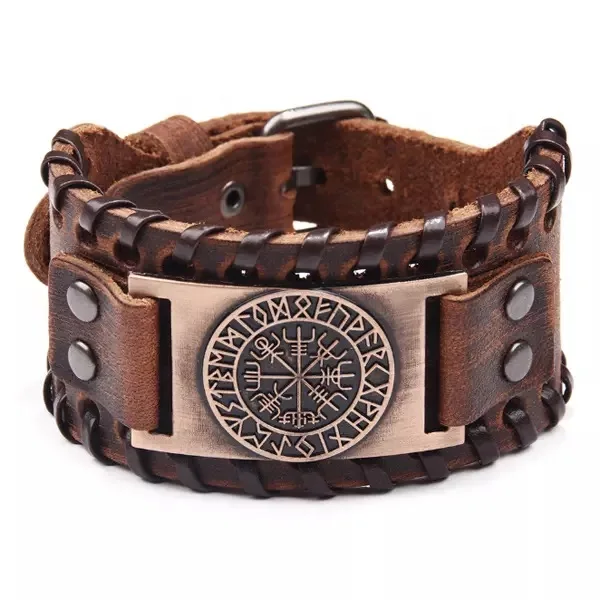 

2020 handmade metal alloy charms genuine leather bracelet viking warriors with iron for men fashion designs mens accessories