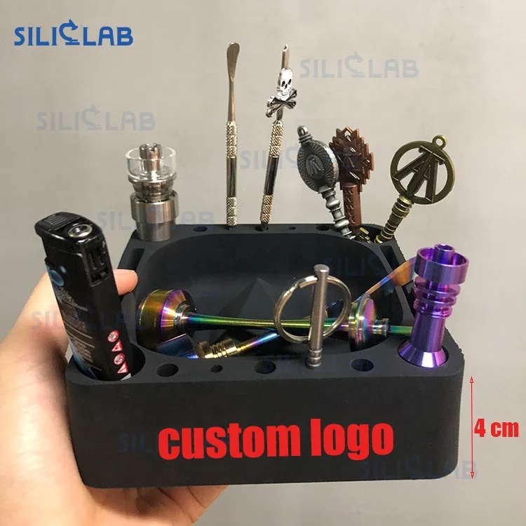 

Ash tray with Compartments for Various Dabs Tools Silicone Ashtray, Mixed color or any pantone color