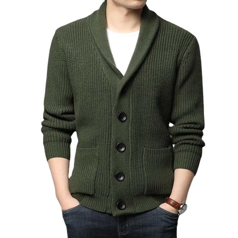 

High quality 2021 new men's long sleeve sweater cardigan pocket high collar solid color sweater men's clothing