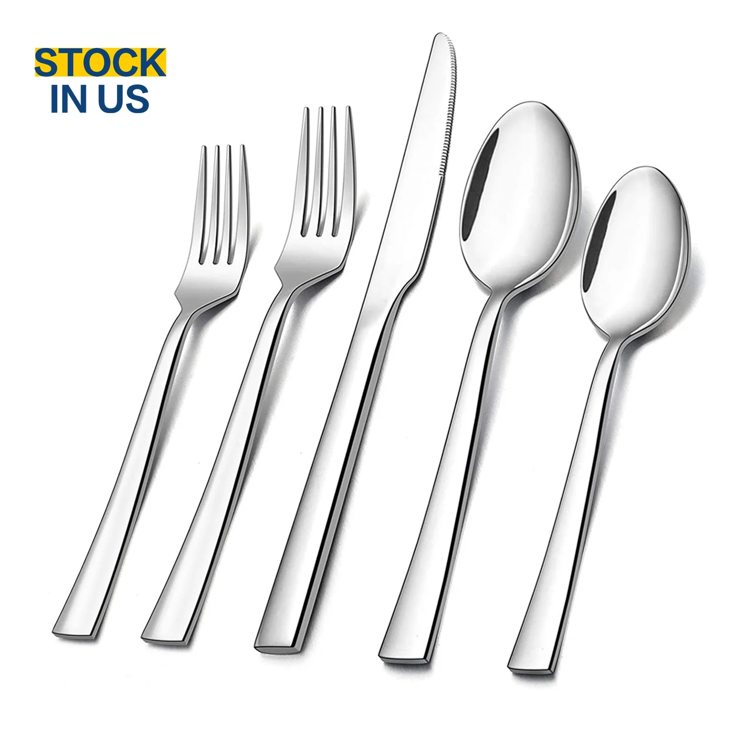 

US STOCKS wholesale reusable stainless steel catering Square silver and gold cutlery flatware silverware set, Silver, black, gold, rose gold