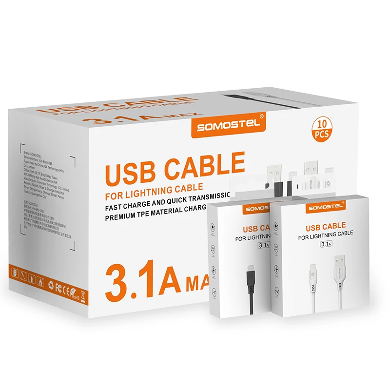 

JQX Hot Selling 3.1A Fast charge and quick transmission date cable retail packing box for iphone charger mobiles cables