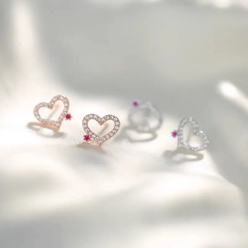

INS Delicate Micro Pave CZ Heart Shape Romantic Stud Earrings For Women Jewelry
