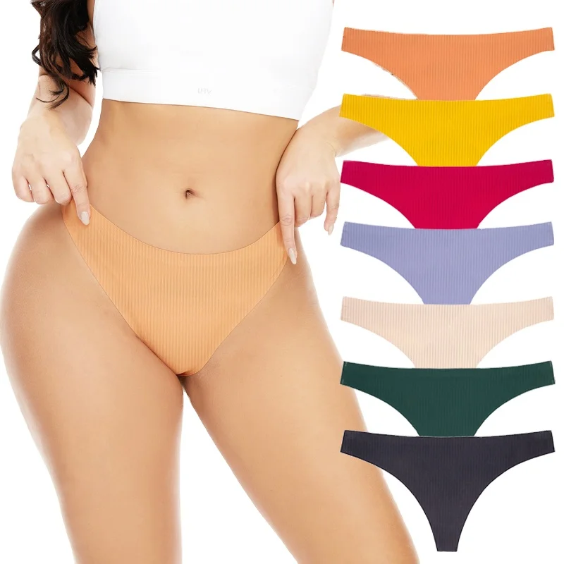 

Wholesale Seamless Underwear Striped Fabric Customize Women Low Rise Sexy Tanga Women Panties Thong women's panties, Picture shows