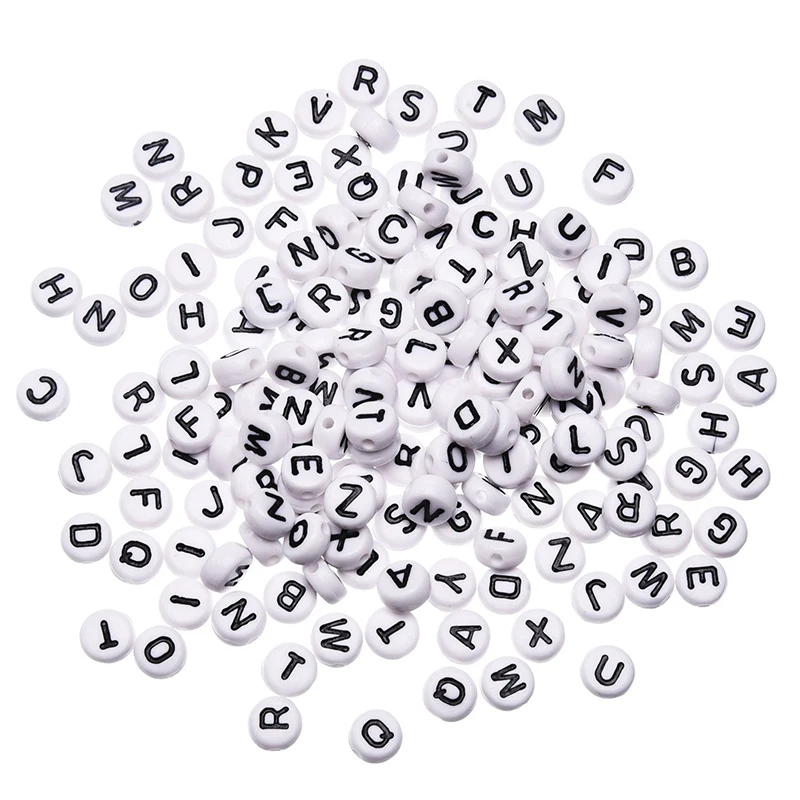 

Wholesale 4*7mm Acrylic Alphabet Beads White Flat Round Plastic Letter beads For Jewelry Making And Children's Educational Toys