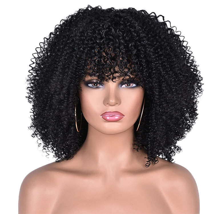 

Good quality synthetic vendors color hair Afro short wig kinky curly synthetic wigs with bangs high temperature hair fiber, Customize all colors