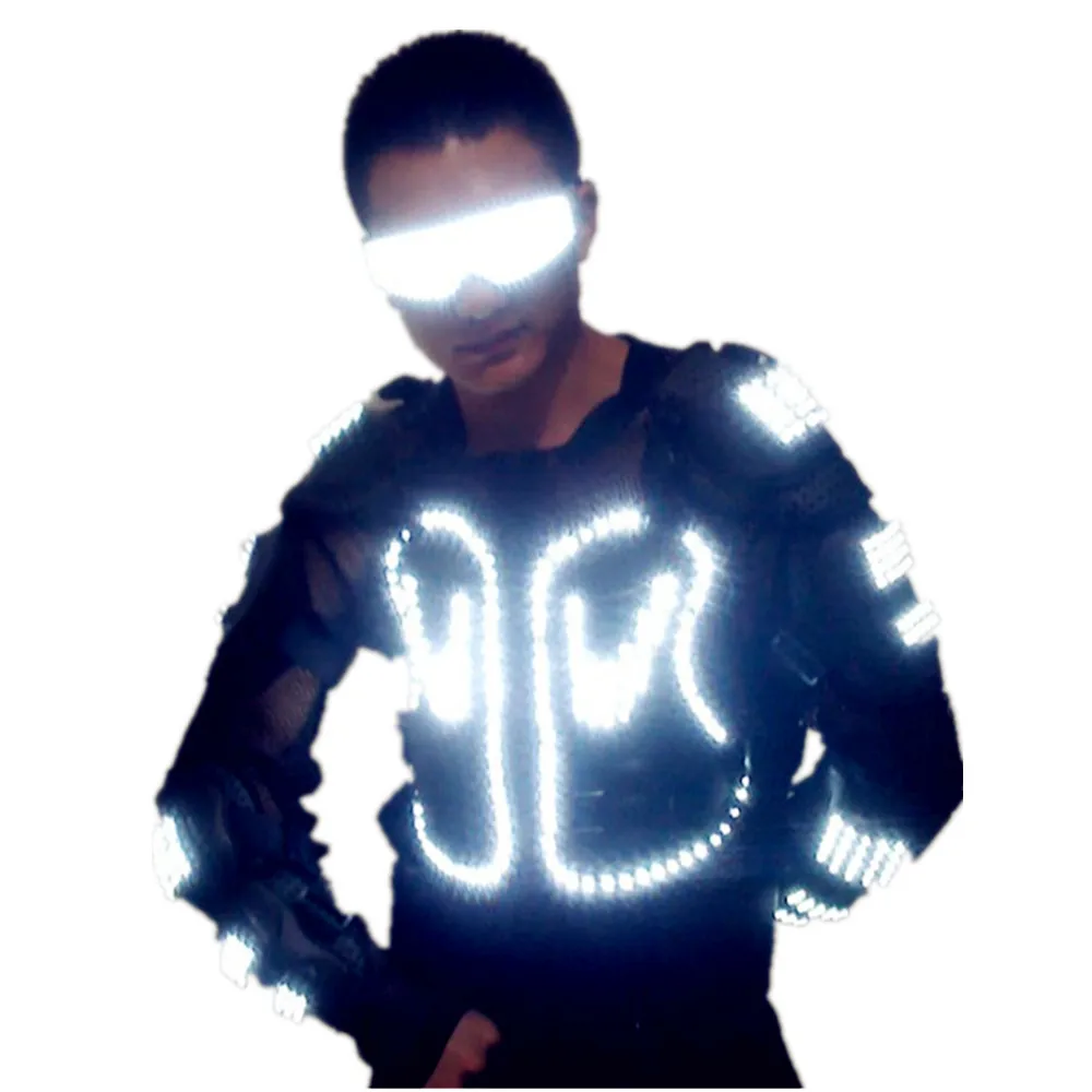 

Fashion LED Luminous Robot Suit Growing Light Up Armor Costume With Led Glasses For Night Clubs Party DJ Dance Clothes, Red