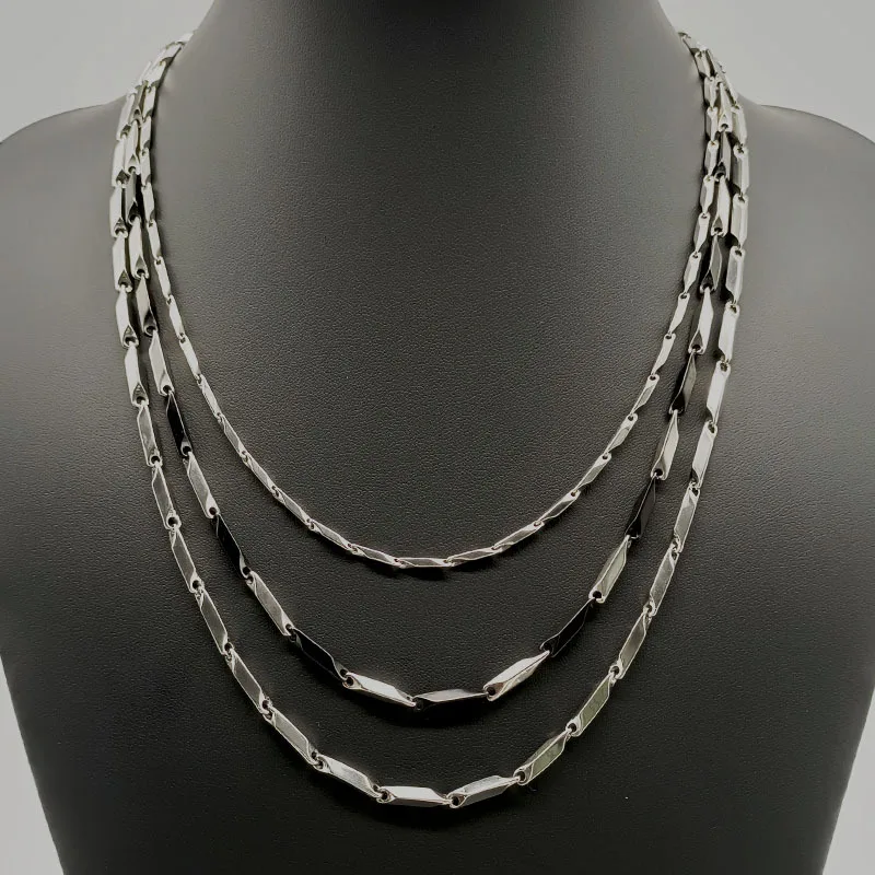 

Hip Hop Jewelry Men Seed Chain Thin Link Stick Black Gold Necklace Stainless Steel Bullet Chain