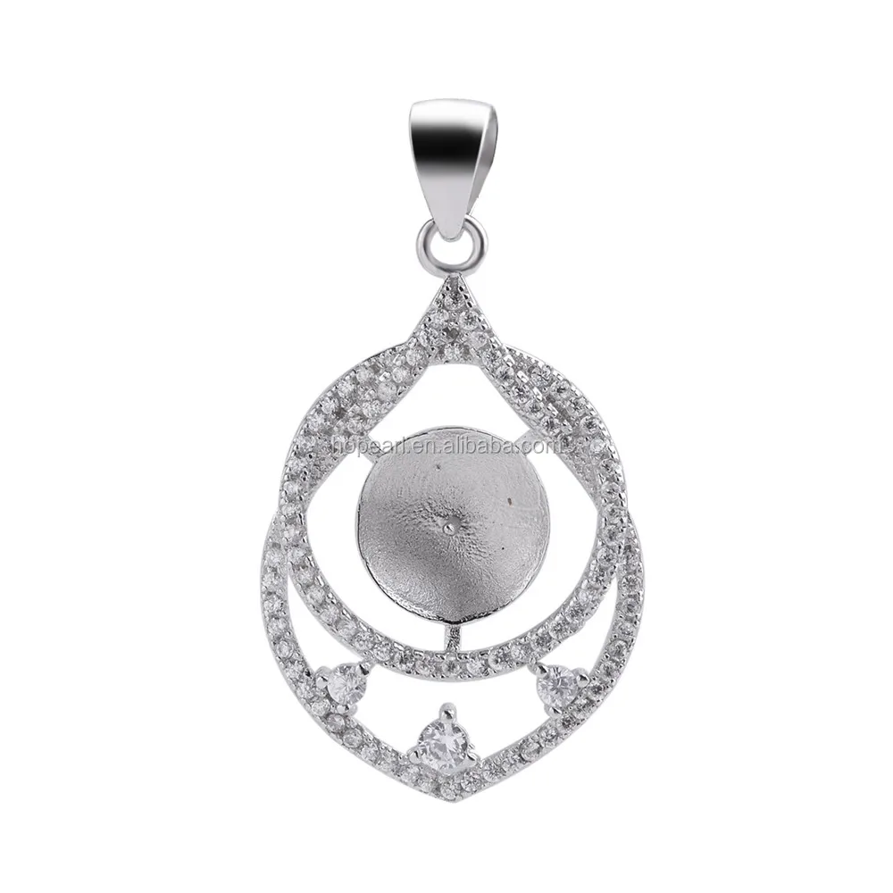 

SSP252 Pearl Findings DIY Make 925 Sterling Silver Pendant Cubic Zirconia Jewelry