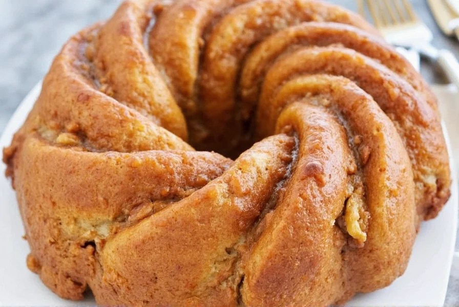Step-by-step preparation of cinnamon roll monkey bread showing dough pieces coated in cinnamon sugar arranged in bundt pan with butter sauce