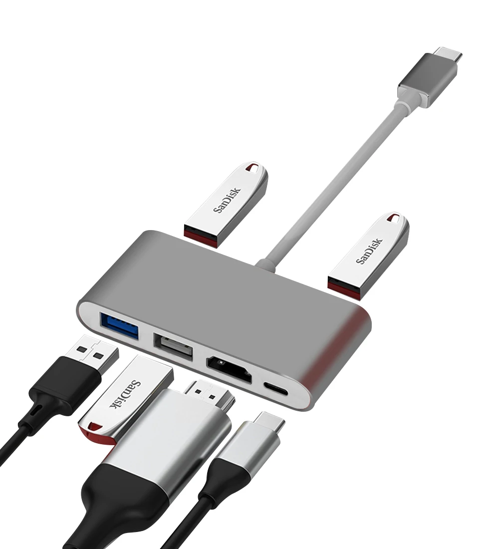 

usb hub 3 port 2.0 1 port usb 3.0 4k hd-mi 30hz pd 3.0 100w power delivery for macbook ipad pro surface pro