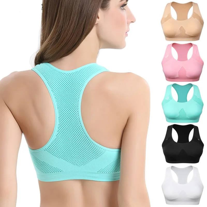 

Women Breathable Absorb Sweat Shockproof Padded Sports Bra Top Athletic Gym Running Fitness Yoga Sports Bra,, Blue/pink/black/beige/white