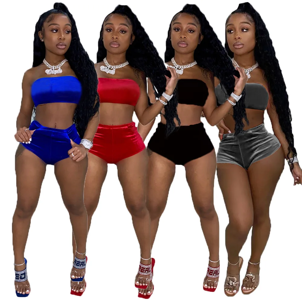 

summer women outfits 2 piece set velvet outfit 2 piece crop top shorts set women clothing fashion sporty women's summer sets