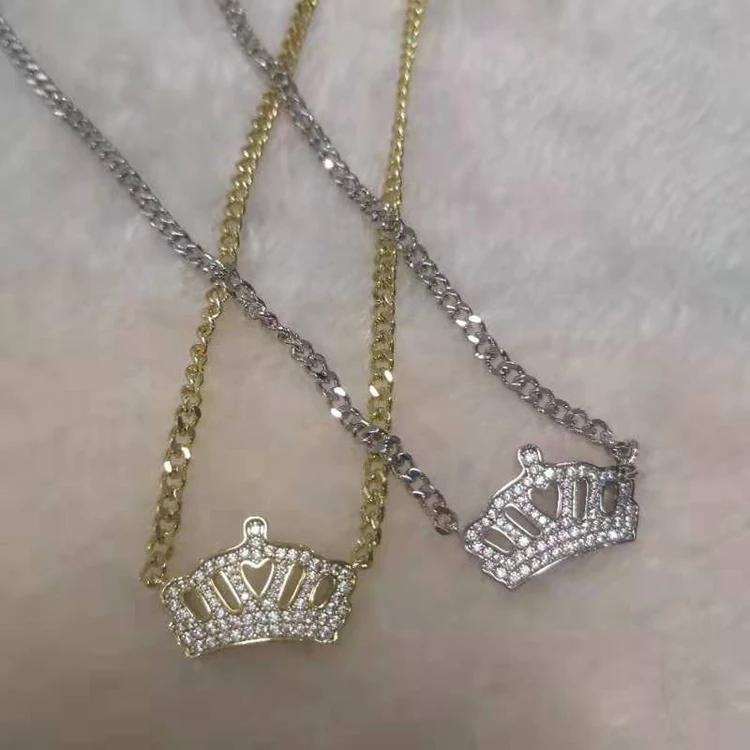 

HOT! Gold Silver Plated Pendant initial Crown Diamond Women necklace