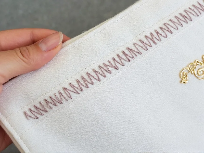 Close-up of zigzag stitch technique on tote bag seam