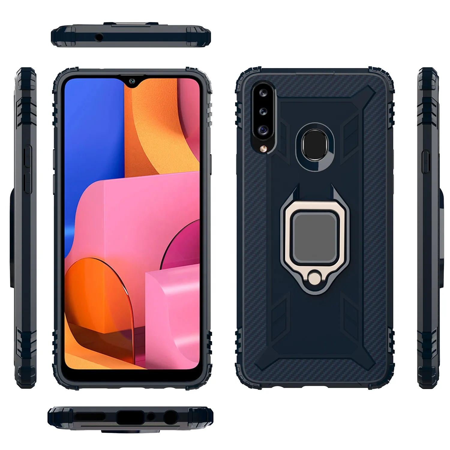 

Car Magnetic 360 Ring Holder Back Cover Kickstand Phone Case For Samsung A20s, Multi-color, can be customized