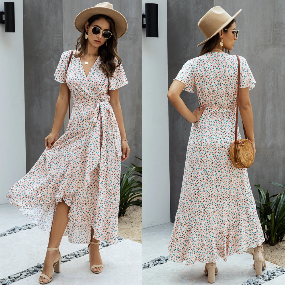 

Beautiful Women High Quality V-neck Long Dress Cotton And Linen Blend, Picture color