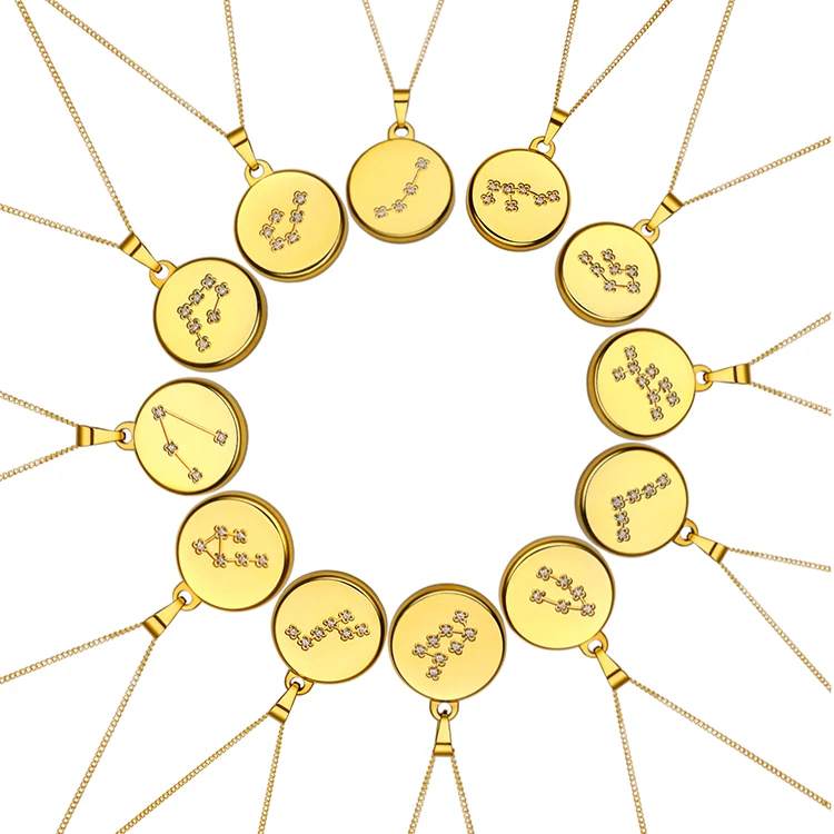 

Fashion Necklace Gold Stainless Steel Astrology Zodiac Sign Pendant Necklace For Women