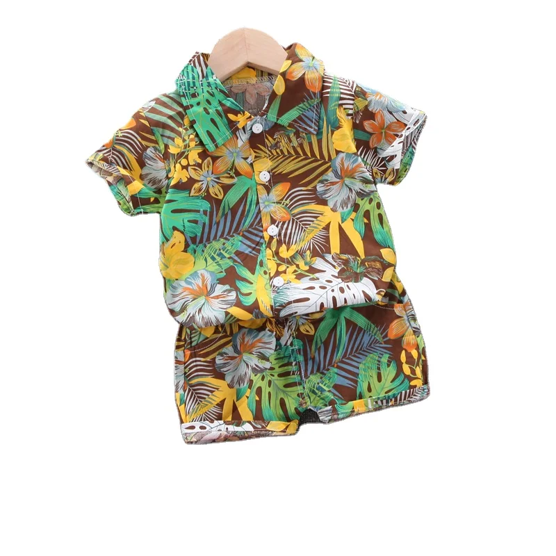 

2021 clothes for children baby boy clothing set summer wholesale garments printed shirts kids new fashion handsome beach wears, Pic shows