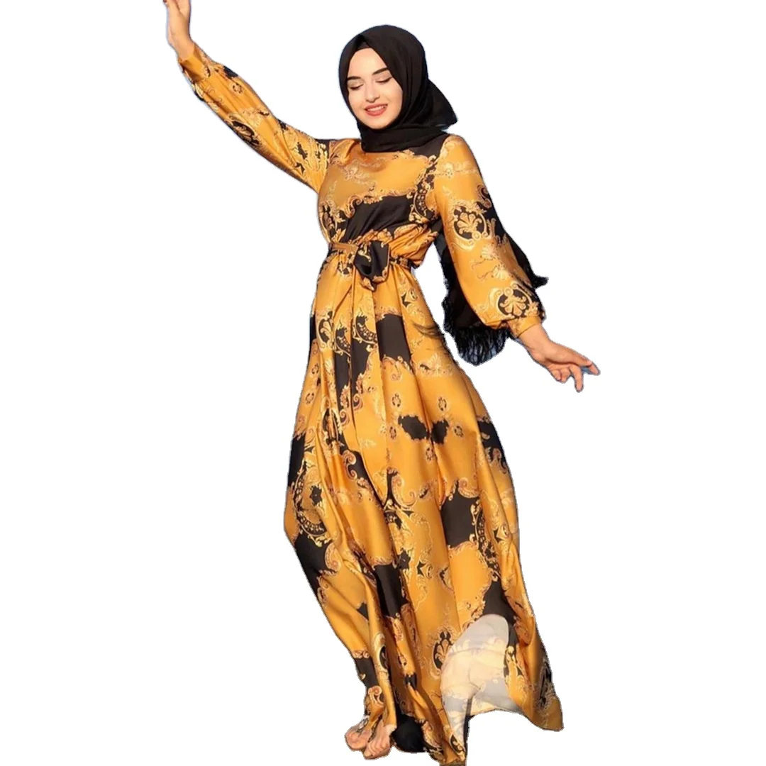 

High quality Chiffon dress with an irregular shawl Taizhou Glory 2022 new style muslim dress women, White,yellow