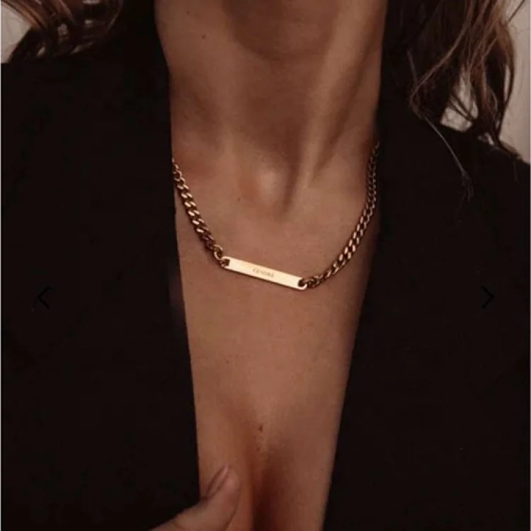 

gold plated Cuban link chain titanium steel blank stamp necklaces women thick stylish choker necklace minimalist jewelry