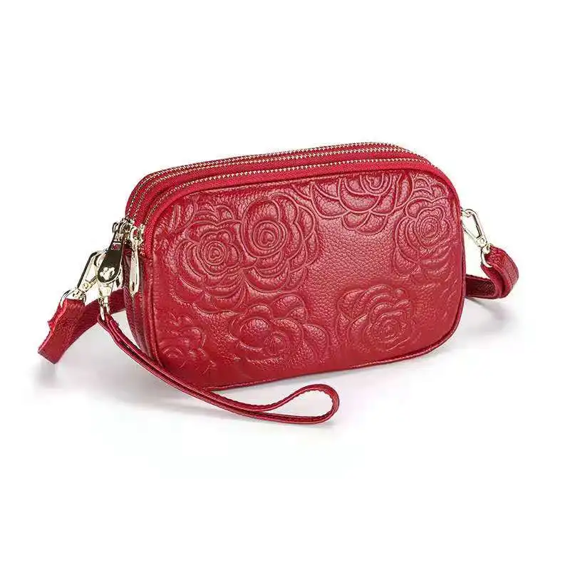

2021 Newest design embossed flower goof performance top cowhide leather Mini short style Wallets for women