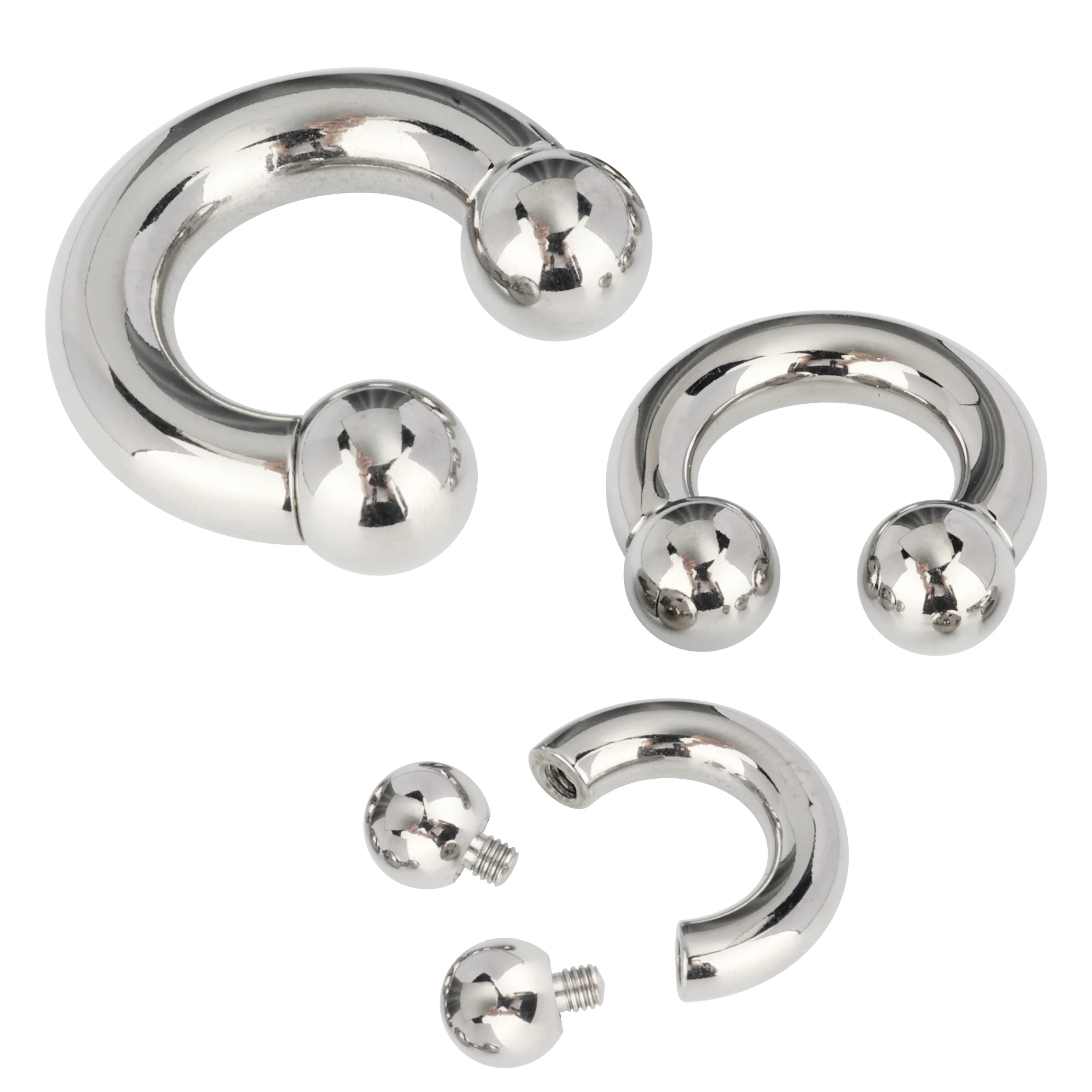 

Wholesale G23 Titanium High Polished Big Size Circular Barbell Internally Threaded Horseshoe With Ball Nose Ring Jewelry