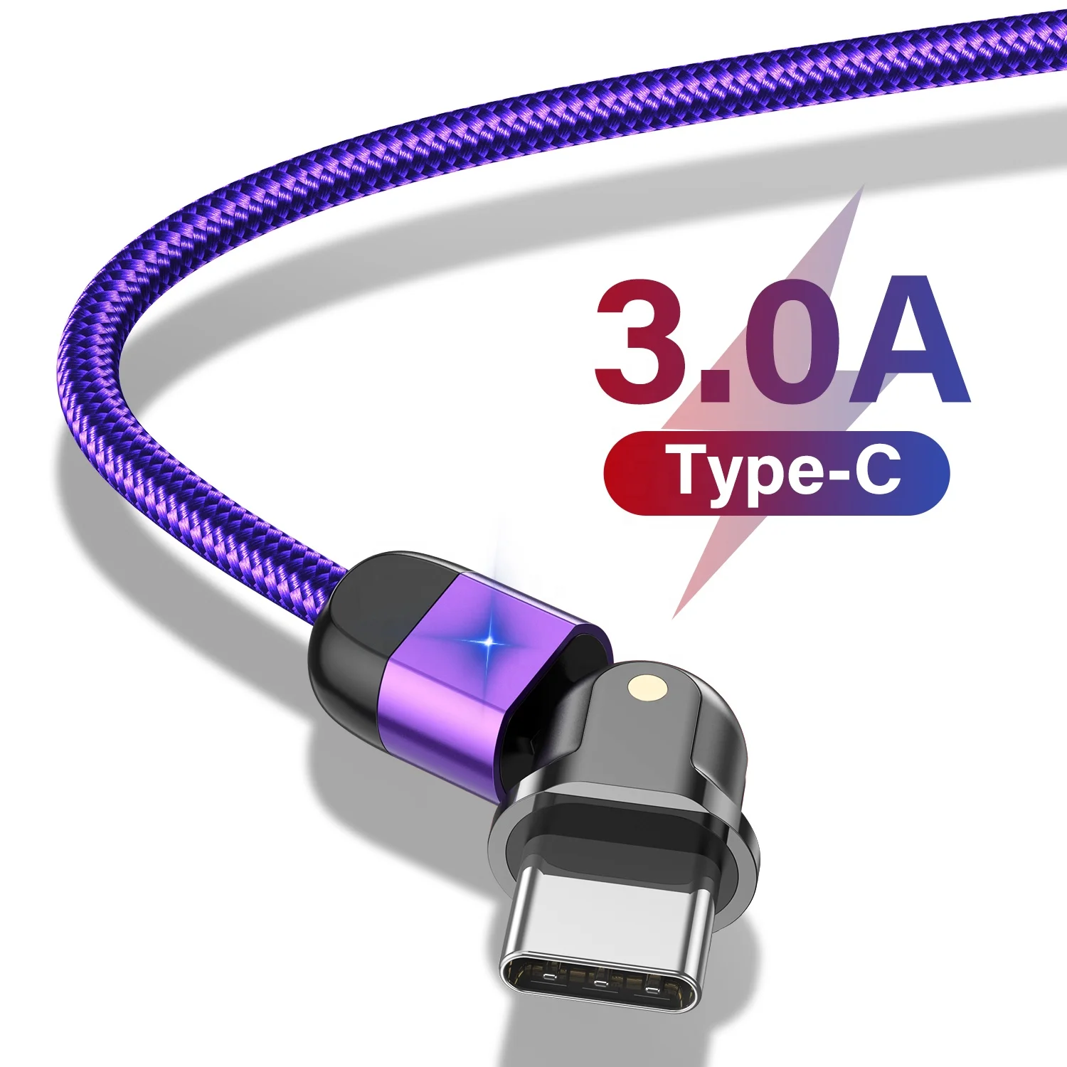 

USLION 2021 Amazon Wholesale On stock round 180 free rotation mobile charging usb data cable 3A fast usbc charging cable, Black/red/silver/purple