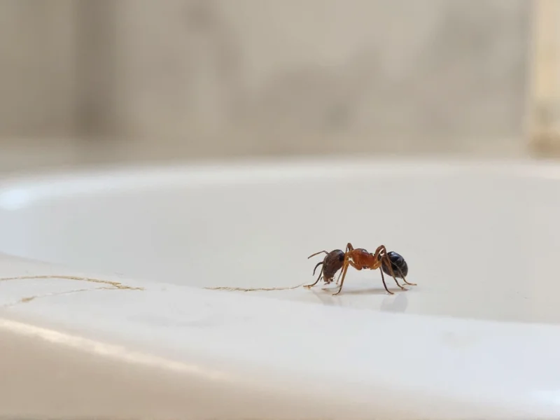 Close-up of ant trail on kitchen counter
