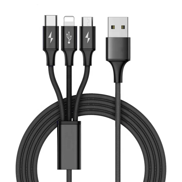 

100W Cheapest Kit 10ft 3a PD Type-c Data Micro Charger Accessories Cable Connecting 3 4 in 1 USB Charging Cable for Cellphone, Black, blue, red, grey, or customized