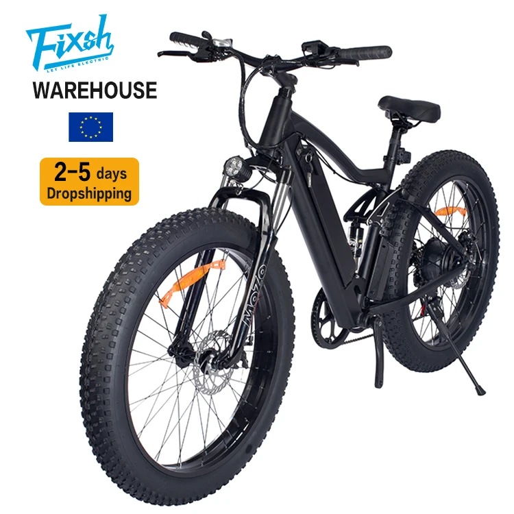 

FIXSH eu warehouse DDP SHIPPING 26 4 0 Fat Tire Electric Mountain Bike Max Promax Motor 48v500w ebike, Black ...customizable