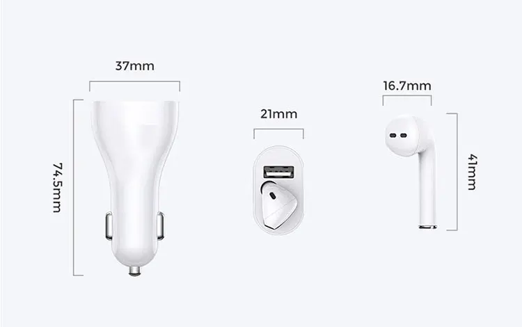 2 in 1 True TWS Car charger earphone blue tooth headset Wireless Single Side in ear Earbud usb car charger headset earphone - ANKUX.COM