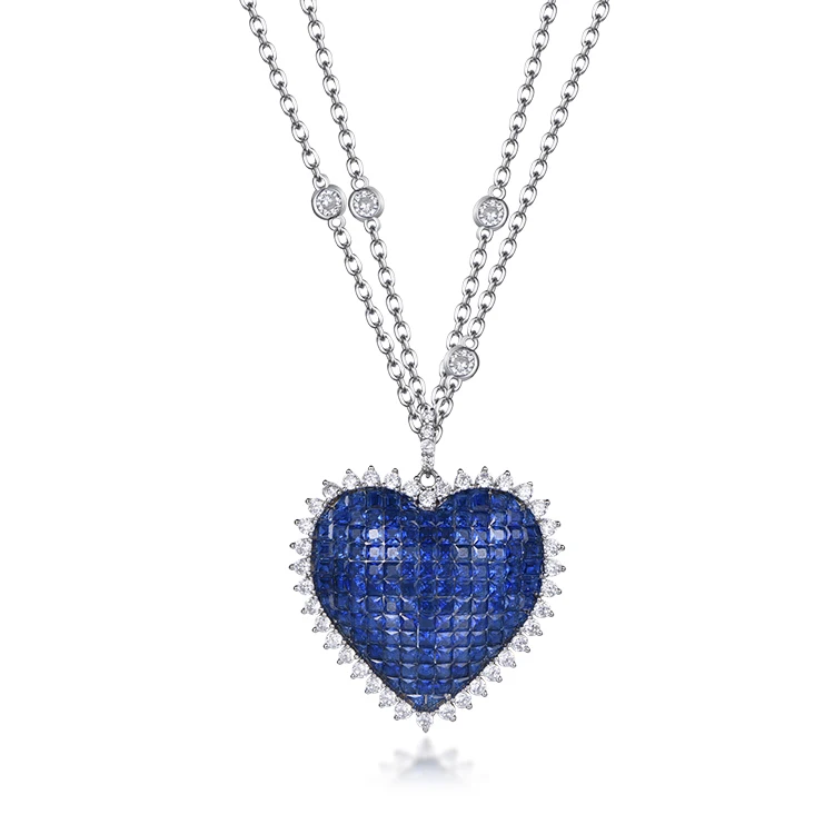 

The latest fashion invisible heart necklace sapphire blue stone pendant