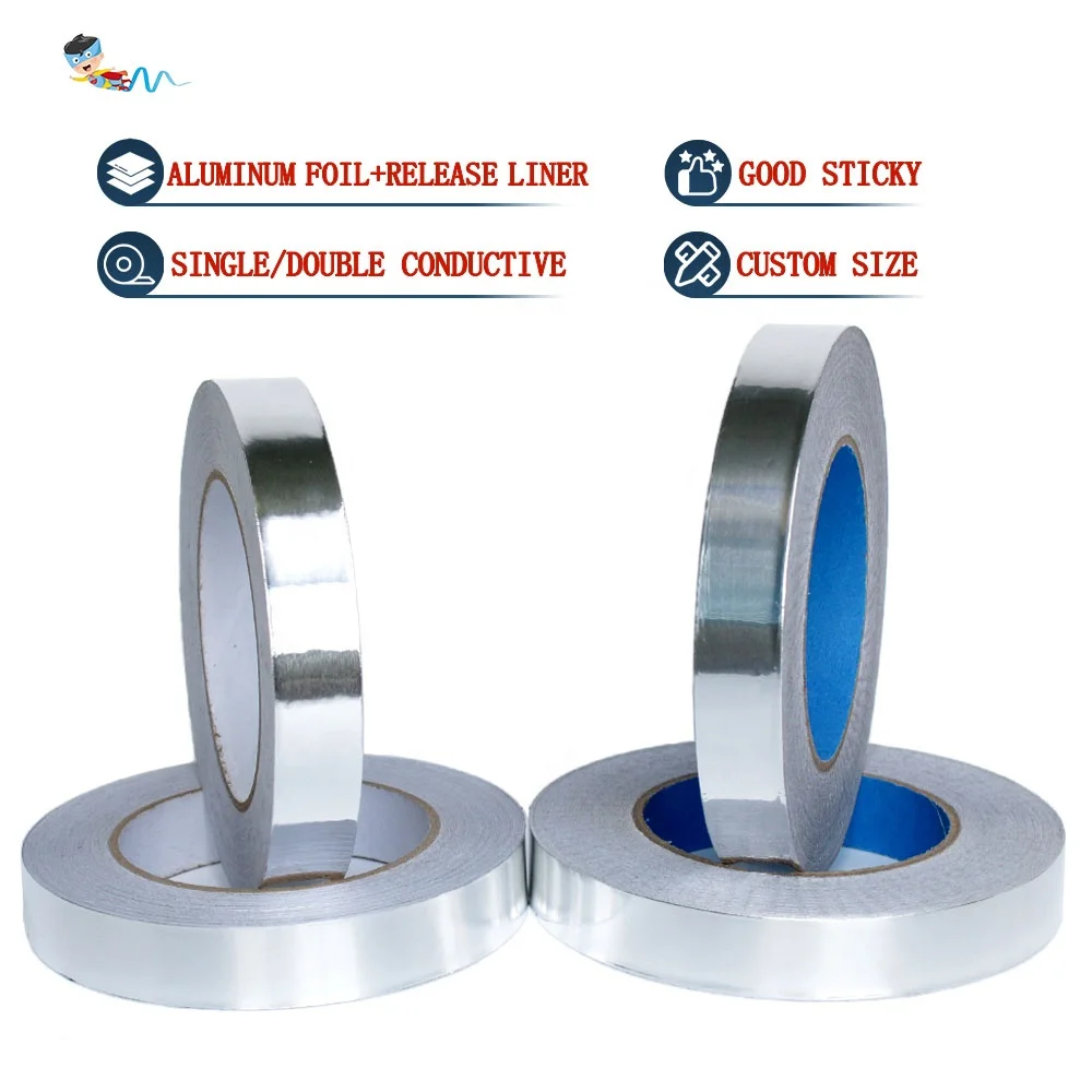 High Temperature Heat Resistant Fireproof Single or Double Side Conductive Adhesive Silver Metal Duct HAVC Aluminum Foil Tape
