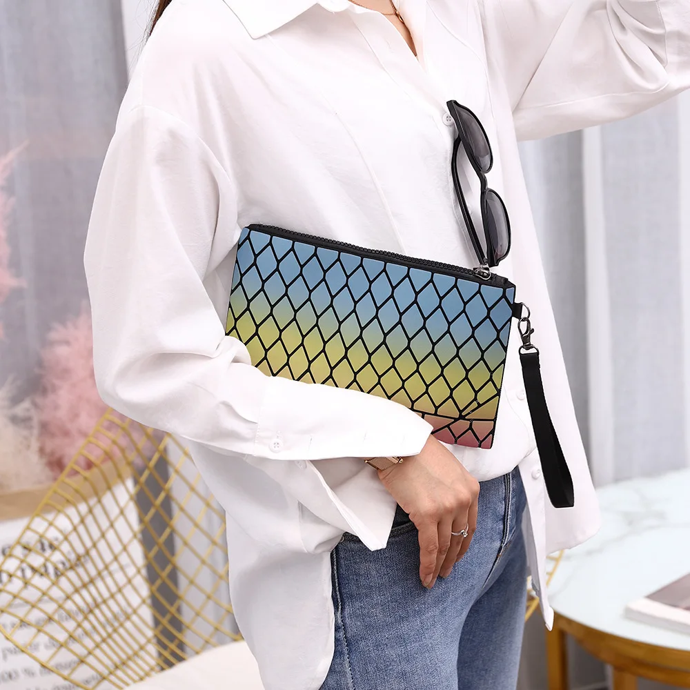 

Rainbow geometric luminous large travel cosmetic bags or pouches Fashion elegant holographic big makeup bag ladies clutch purse