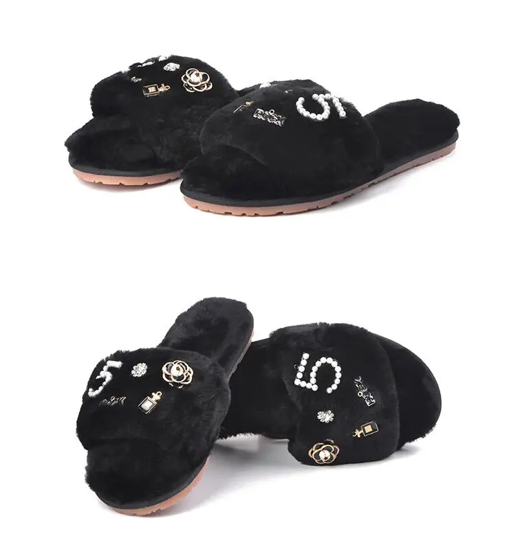 

Factory wholesale slippers women wear anti slip flat bottom plush slippers at home and abroad, Black,pink,grey