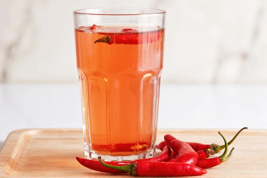 Close-up of cayenne pepper powder being stirred into a glass of water with lemon slice