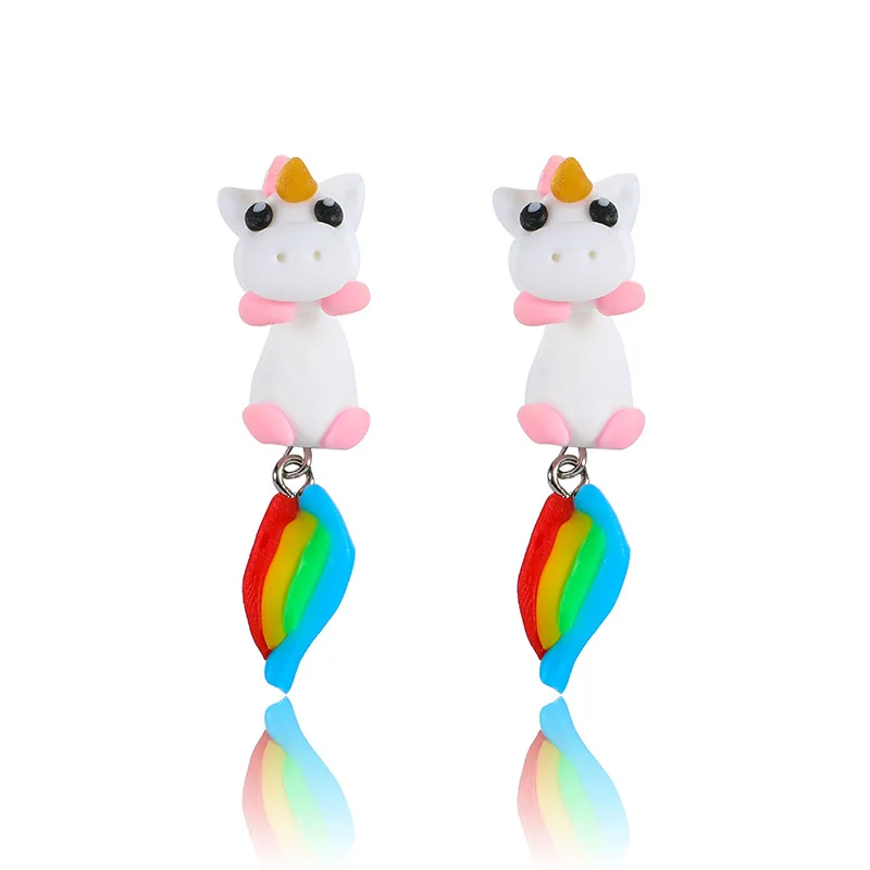 

Cartoon Cute Unicorn Soft Polymer Clay Earrings For Women Fashion Jewelry Handmade Stud Earring Girls 2020 aretes de arcilal, Rainbow